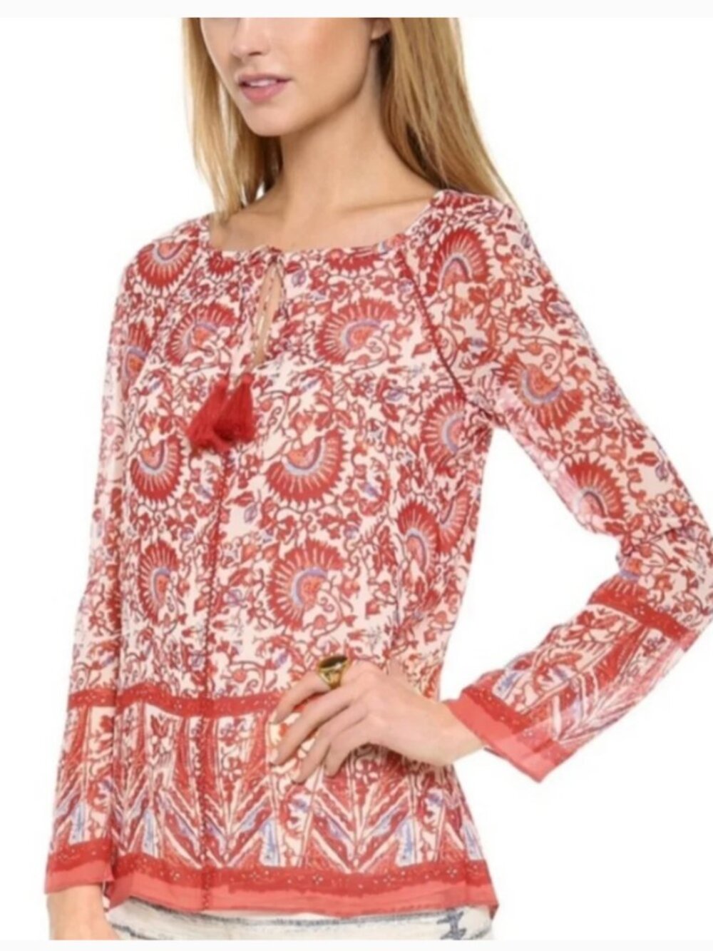 TORY BURCH ‘Danica' Silk Top In Madura Acai Red Size 14 - Picture 2 of 11